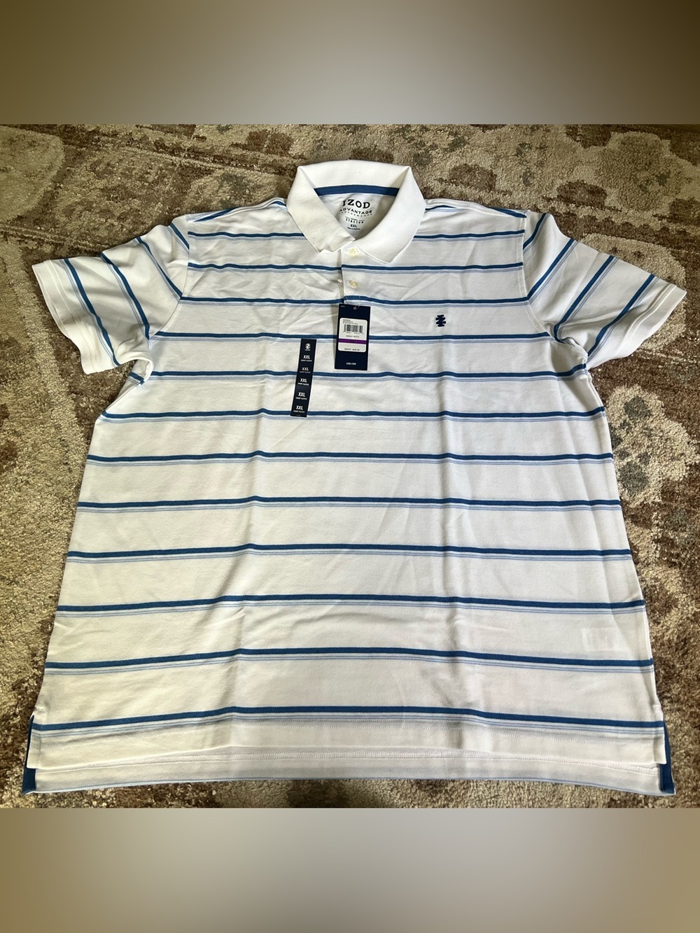 Izod Men’s White Polo with Light Blue Stripes